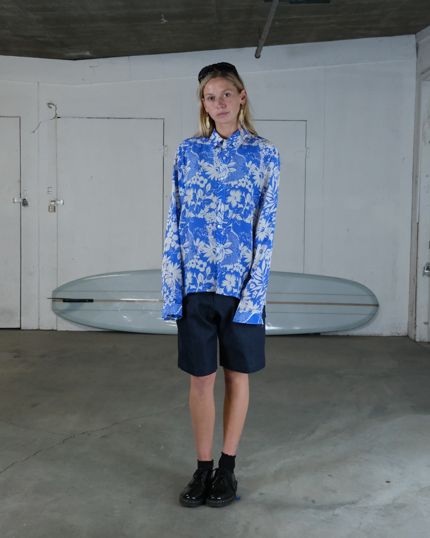 Blue Hawaiian Flower Silk Shirt