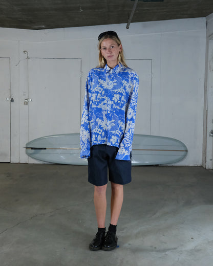 Blue Hawaiian Flower Silk Shirt