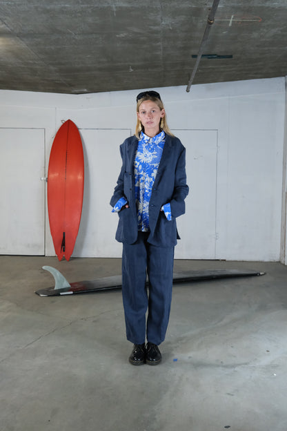 Blue Hawaiian Flower Silk Shirt