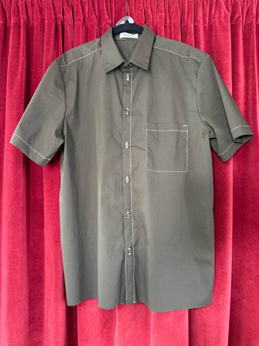 Green Contrast Stitch SS Button Up