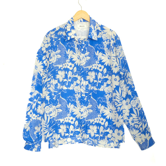 Blue Hawaiian Flower Silk Shirt